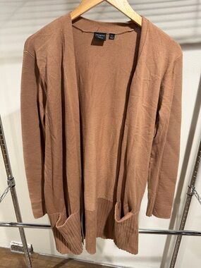 Cyrus Open-Front Long Cardigan - Camel Brown